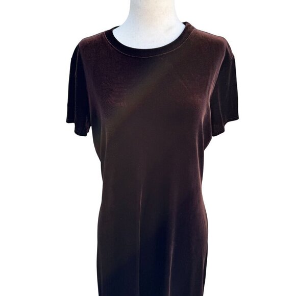 Max Studio Vintage Womens Brown Velvet Short Sleeve Round Neck Flowy Maxi Dress - Picture 2 of 8